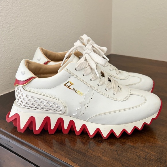 Christian Louboutin Shoes - Christian Louboutin White Leather Sneakers with Red Zigzag Sole